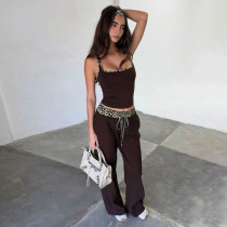 EVE Leopard Print Contrast Color Two Piece Pants Set GPKJ-MR51393