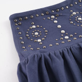 EVE Hot Diamond Rivet Pleated Irregular Skirt GPKJ-MR51250