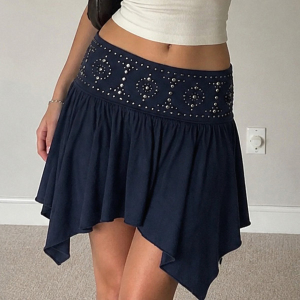 EVE Hot Diamond Rivet Pleated Irregular Skirt GPKJ-MR51250