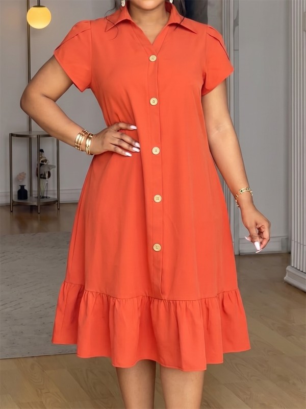 EVE Lapel Short Sleeve Loose Midi Dress GYLY-11301