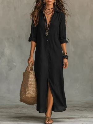 EVE Short Sleeve Lapel Split Maxi Dress GWDS-260718