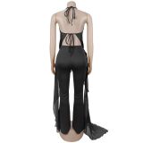 EVE Halterneck Backless Irregular Top Two Piece Pants Set BY-7799