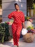 EVE Polka Dot Print Long Sleeve Two Piece Pants Set ZDF-33557