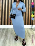 EVE Plus Size Solid Color Long Sleeve Knits Midi Dress ZDF-33555
