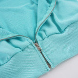EVE Solid Color Zipper Hooded Sweatshirt Two Piece Shorts Set GPKJ-MR51387