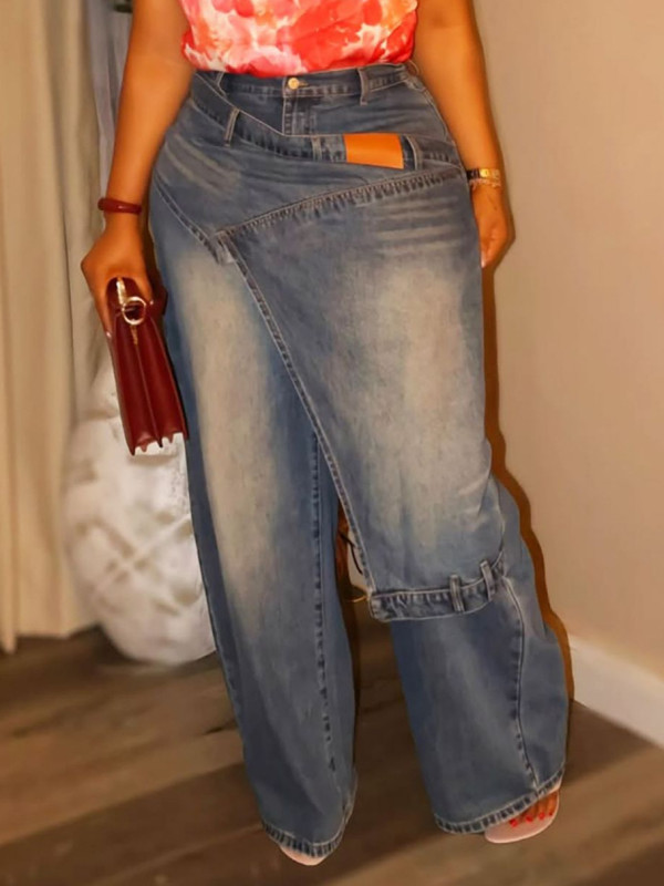 EVE Plus Size Irregular Patchwork Washed Jeans GYLN-1888