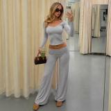 EVE Long Sleeve Solid Color Loungewear Two Piece Pants Set GPKJ-MR51734