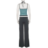 EVE Stripe Sling Tank Top Wide Leg Pants Suit GPKJ-MR51055