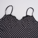 EVE Polka Dot Print Lace Patchwork Sling Maxi Dress GPKJ-MR51282