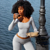 EVE Long Sleeve Solid Color Loungewear Two Piece Pants Set GPKJ-MR51734