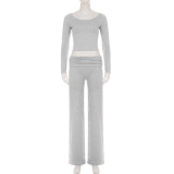 EVE Long Sleeve Solid Color Loungewear Two Piece Pants Set GPKJ-MR51734