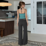 EVE Stripe Sling Tank Top Wide Leg Pants Suit GPKJ-MR51055