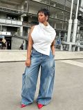 EVE Plus Size Multi-pockets Washed Loose Jeans GYLN-8913