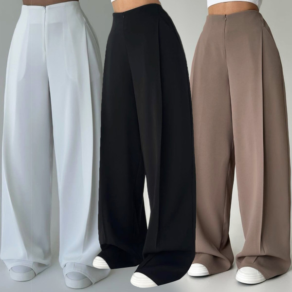 EVE Press Pleated Solid Color Loose Trousers SH-391659