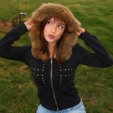 EVE Rivet  Zipper Long Sleeve Hooded Coats GPKJ-MR50532