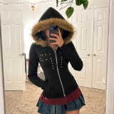 EVE Rivet  Zipper Long Sleeve Hooded Coats GPKJ-MR50532