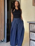 EVE Solid Color Press Pleated Wide Leg Pants SH-391665