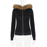 EVE Rivet  Zipper Long Sleeve Hooded Coats GPKJ-MR50532