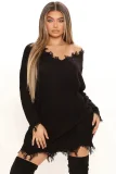 EVE Plus Size V Neck Long Sleeve Irregular Tassel Mini Dress YMEF-59122