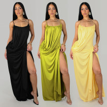 EVE Solid Color High Split Spaghetti Strap Maxi Dress BY-7808