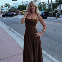 EVE Sexy Ruched Spaghetti Strap Midi Dress LJSF-D6722194X