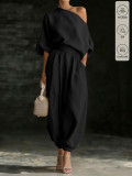 EVE Slash Neck Off Shoulder Two Piece Pants Set GSRX-990