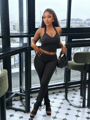 EVE Deep V Neck Halterneck Two Piece Pants Set YWXS-K26L2711