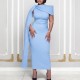EVE Plus Size Solid Color Slash Neck Maxi Dress GMLF-3380