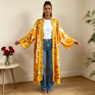 EVE Plus Size Retro Floral Printed Satin Sleeping Robe Coat QMZF-1876