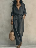 EVE Solid Color Long Sleeve Shirt Two Piece Pants Set GWDS-260714