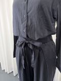 EVE Solid Color Long Sleeve Shirt Two Piece Pants Set GWDS-260714