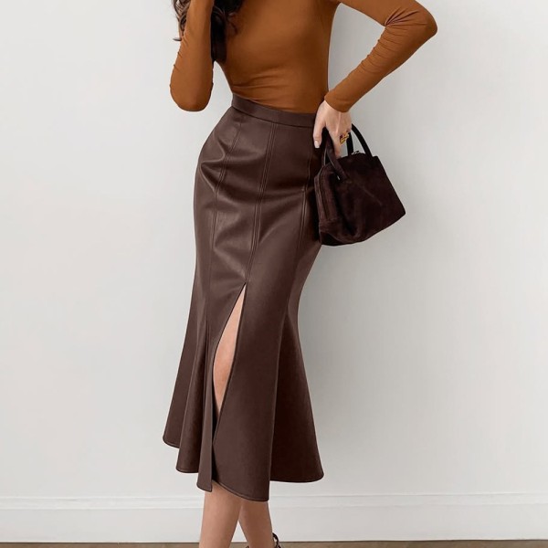 EVE Solid Color Split Mid-skirts GPBY-8546