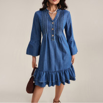 EVE Lantern Sleeve Loose Denim Midi Dress GDAM-218978