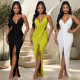 EVE V Neck Cross Hollow Out Split Maxi Dress BY-7802
