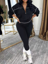 EVE Solid Color Long Sleeve Zipper 2 Piece Pants Set MIL-L408