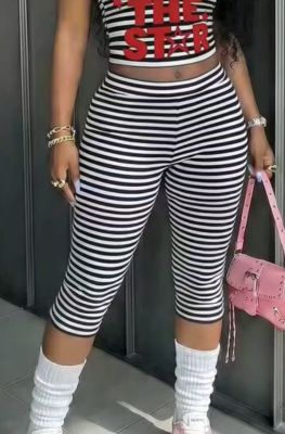 EVE Black White Stripe Slim Seventh Pants GNJF-Z17