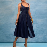 EVE Sleeveless Square Neck Denim Long Dress GDAM-218916