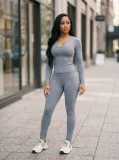 EVE Solid Color Long Sleeve Yoga Two Piece Pants Set CM-60820