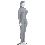 EVE Long Sleeve Solid Color Bodysuit 3 Piece Pants Set(With Headscarf) MXBF-J26ST356