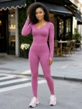 EVE Solid Color Long Sleeve Yoga Two Piece Pants Set CM-60820