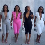 EVE Deep V Neck Short Sleeve Two Piece Pants Set GTYZ-7621
