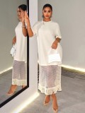 EVE Solid Color Mesh Patchwork Maxi Dress GHYX-TXY5507