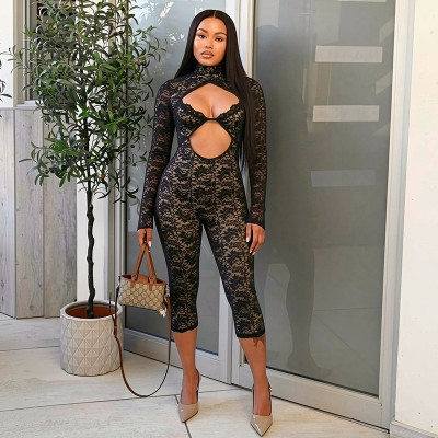 EVE Lace Patchwork Long Sleeve Seventh Jumpsuit MXBF-D26JP337