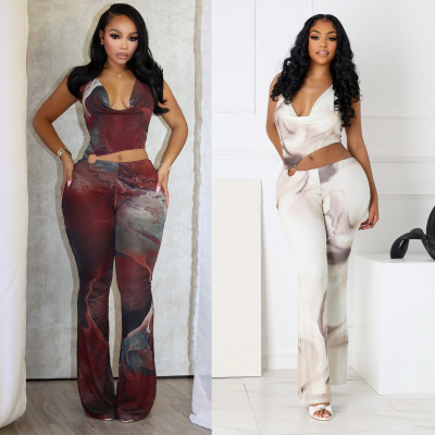 EVE Tie Dye Ink Wash Printed Two Piece Pants Set GTYZ-7622