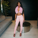 EVE Halterneck Fur Backless Two Piece Pants Set MXBF-J26ST383