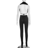 EVE Halterneck Fur Backless Two Piece Pants Set MXBF-J26ST383