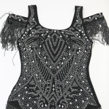 EVE Short Sleeve Hot Drill Tassel Mini Dress CYA-902503