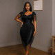 EVE Irregular Tassel Sequin Midi Dress CYA-902483