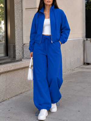 EVE Loose Long Sleeve Zipper Two Piece Pants Set HNIF-TY043