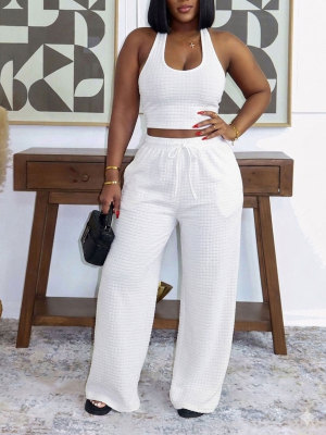EVE Solid Color Sleeveless Casual Two Piece Pants Set HNIF-YF303